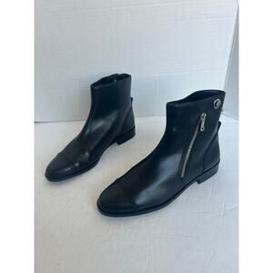 NWT Ann Taylor Cassie Black Leather Zip Side Low Block Heel Ankle Moto Bootie 7M